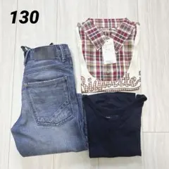 キッズ服　男の子　半袖Tシャツ　タンクトップ　　　デニムハーフパンツ　130cm