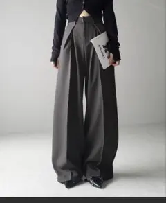 me+em select ダブルタックヘビーワイドスラックスパンツ グレー M