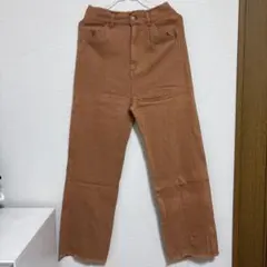 レースアップ デニムパンツ ブラウン