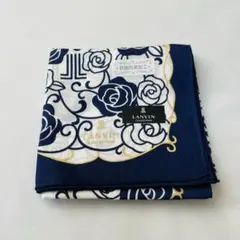 LANVIN COLLCTION 大判ハンカチ　スカーフ　薔薇総柄　ネイビー