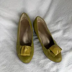 fit fit オリーブグリーン リボン付き フラットパンプス