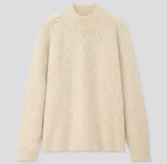 ユニクロ　ライトスフレヤーンポインテールクルーネックセーター　ナチュラル　L