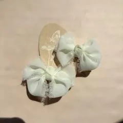 シフォンのフリンジリボン♡アイボリー♡ベビー・キッズヘアクリップ