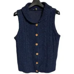 最終価格　ケーブル編みニットベスト　ネイビー　ミックスニット？