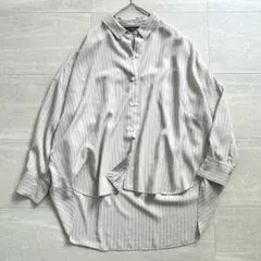 美品 ミズイロインド コクーンストライプ シャツ とろみ グレージュ 日本製