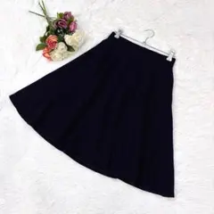 良品✨エフデ（9）ひざ丈 フレアスカート ウール100％ ネイビー濃紺 日本製のサムネイル