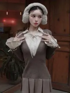 Darich シャツドッキングプリーツミニワンピース