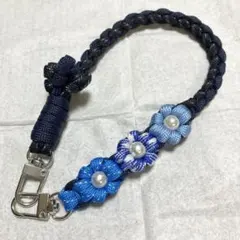 推し活青系 スマホストラップ ハンドストラップ パラコード お花 ハンドメイド