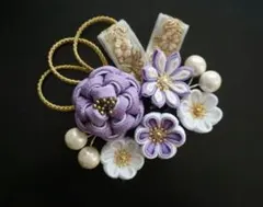 No.87/薄紫白/つまみ細工髪飾り/結婚式/成人式/卒業式/七五三