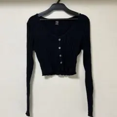 SHEIN 黒 リブ編み クロップドカーディガン 長袖