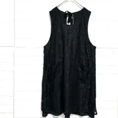 995⭐️総レース花柄エプロンドレス ブラック 重ね着 Ｍサイズ