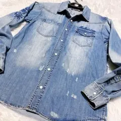 【MCD more core division】 長袖 デニムシャツ 刺繍 M