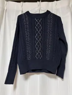 GLOBAL WORKネイビー ケーブルニットセーター