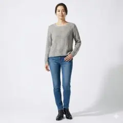 a.v.v 透かし編みニット L グレー 大人可愛い 重ね着 レイヤー【Z62】