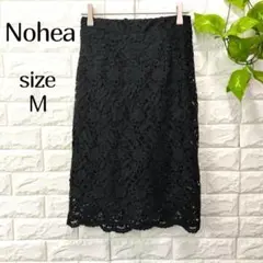 【ノヘア】黒 膝丈スカート レース 花 総柄 タイト 高見え セレモニー