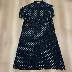 水玉模様 長袖マキシワンピース