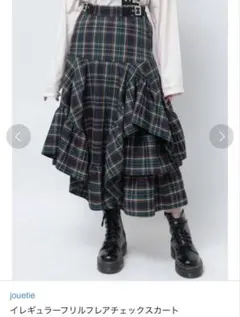 2024AW jouetie イレギュラーフリルフレアチェックスカート グリーン