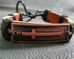 クロスレザーブレスレットE　メンズブレスレット　クロスブレスレット　十字架　皮