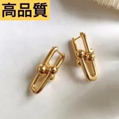 残り一点！高品質　ハードウェア　ダブルリンク　フープピアス　K18　片耳のみ