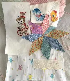 0912E ビンテージ　ペイントベアー＆キティ　ダックアップリケセット