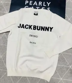 新品 パーリーゲイツ ジャックバニー Wジャカードセーター(4)サイズM/白