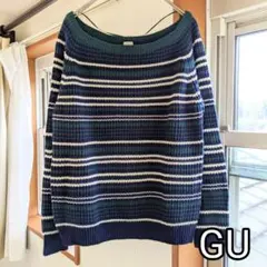 美品　GU　ざっくりニット　ブラックウォッチボーダー