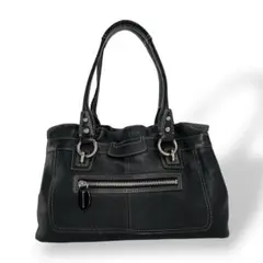 コーチ　ハンドバッグ　トートバッグ　肩掛け　型押しロゴ　ブラック　レザー　y2k