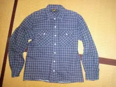 エクストララージネイビー系チェック柄長袖ネルシャツ