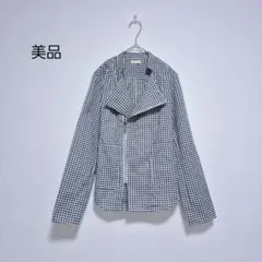美品 ギンガムチェック ライダースジャケット ブルゾン 薄手アウター 綿混 Mのサムネイル