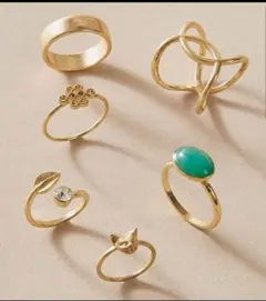 3点999円★　リング　6点　猫　ゴールド　ストーン　アンティーク　大人かわいい