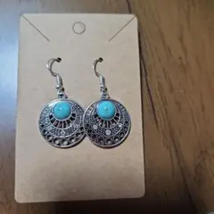 ボヘミアン風シルバーターコイズピアス