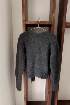 韓国　クロップ丈　ミニ丈　グレー 長袖 ニットセーター　秋服　アルパカ　ウール