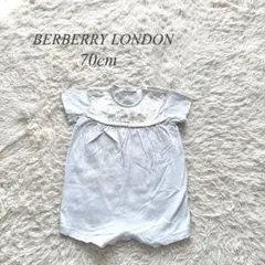 【バーバリーロンドン】ロンパース　半袖　刺繍　水色　チェック　70cm 人気