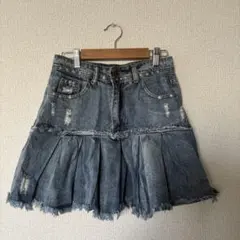 shein ダメージデニムプリーツスカート
