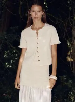 ZARA フリルニットカーディガン アイボリー Sのサムネイル