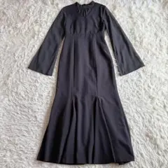 kana レイヤード風 スタンドカラーブラウス Vネック ワンピース ドレス　S