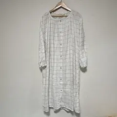 ichi コットン リネン チェック柄　シャツワンピース　長袖