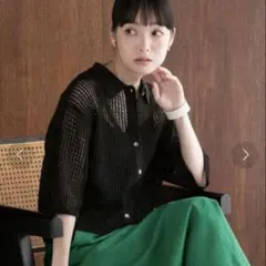 LOWRYSFARM メッシュポロカーディガン メッシュニット ブラックのサムネイル