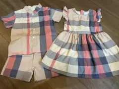 SHEIN チェック柄 ワンピース 5Y 男の子セットアップ120 双子コーデ