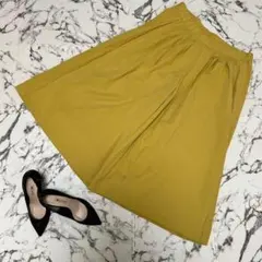 マスタード ガウチョパンツ ワイドパンツ カジュアル コットン混紡 M