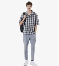 ラコステ　25SS リネンブレンドオープンカラーオンブレチェックシャツ