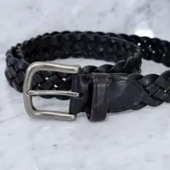 vintage メッシュベルト 本革 ブラック 黒 編み込みベルト レザー