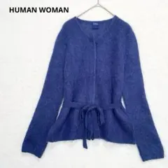 ヒューマンウーマン モヘヤ混 リボン付 ニットカーディガン M P1499
