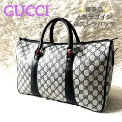 美品 GUCCI ボストンバッグ GGネイビー シェリーライン ヴィンテージ