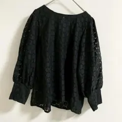 サイレントワース レースブラウス 刺繍 長袖 ブラック 上品 きれいめ c81
