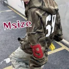 ラスト1点 迷彩柄フルジップパーカー y2k グラフィックストリート 大きめ