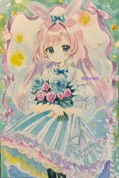 R*e様 手描きオリジナルイラスト　ウサ耳ガーリーなかわいい女の子