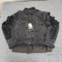 【完売品】Lサイズ　スウェットドッキングデザインダメージデニムジャケット