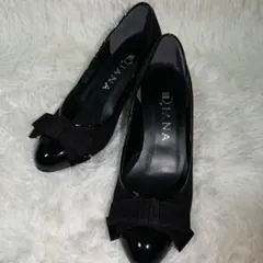 ✨DIANA ✨黒 スエードリボン付き ローヒールパンプス20.5cm