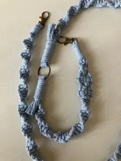 水色 マクラメ編み ショルダーストラップ